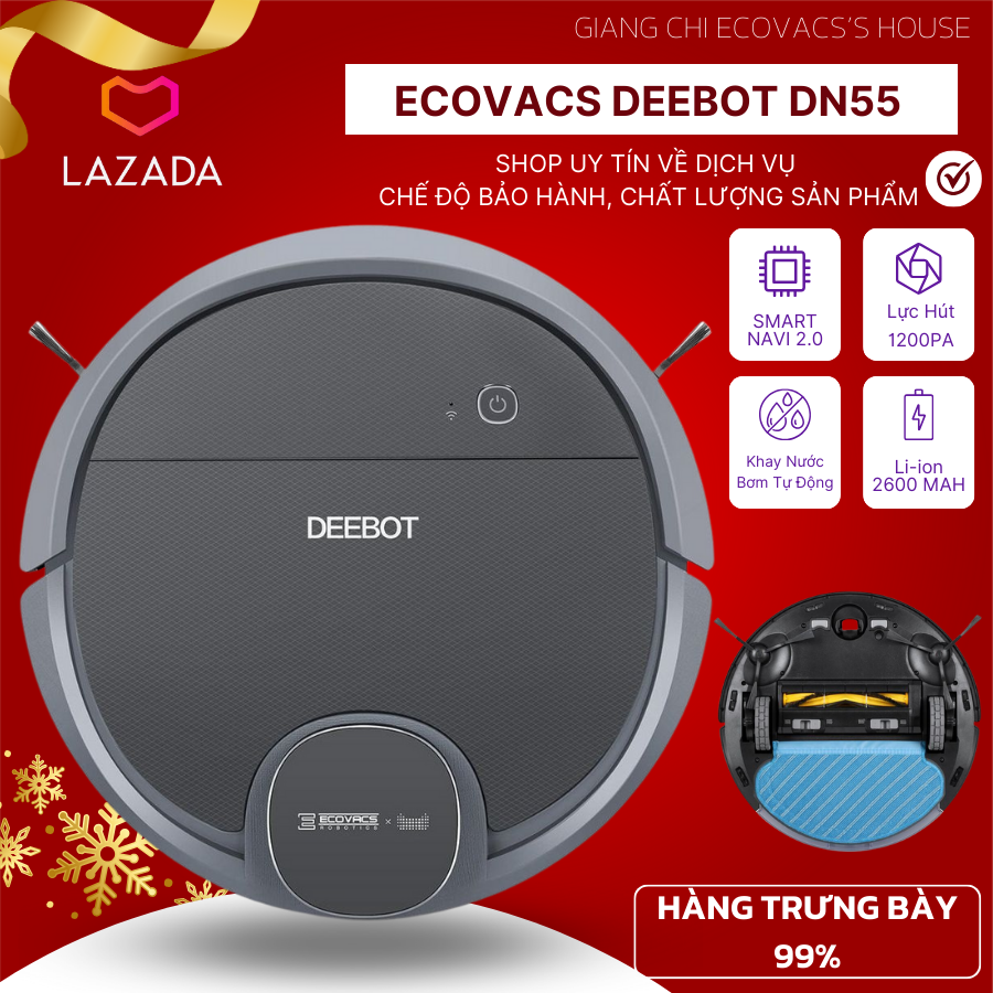 Trả góp 0% - Robot Hút Bụi, Ecovacs DN55 - dn55 - Dn33 - Dn36- Robot Lau Nhà Hút Bụi, Hàng Trưng Bày 99%, lực hút mạnh mẽ, mắt thần chống rơi