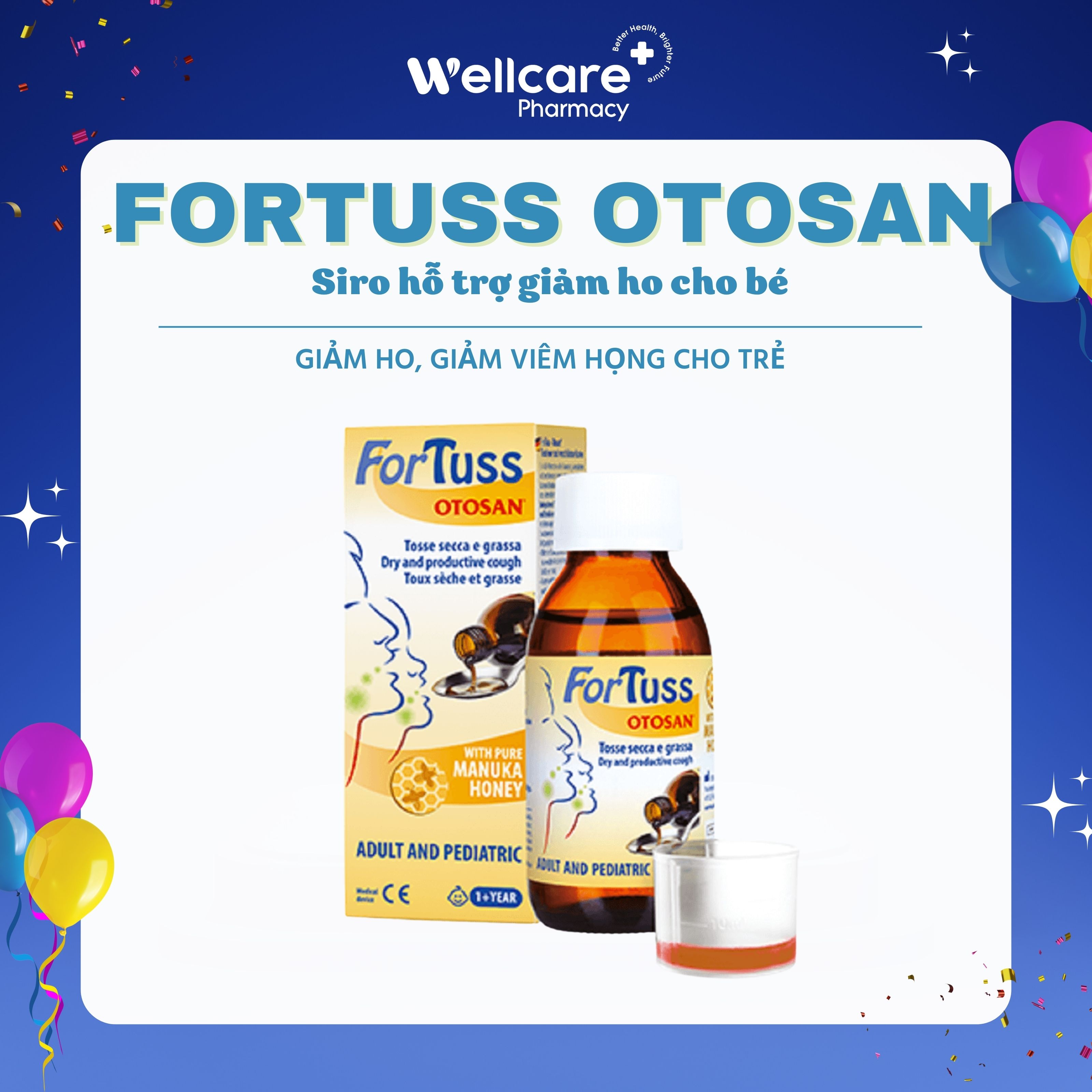 Siro ho fortuss otosan - lọ 180ml giảm ho, giảm viêm họng cho trẻ em