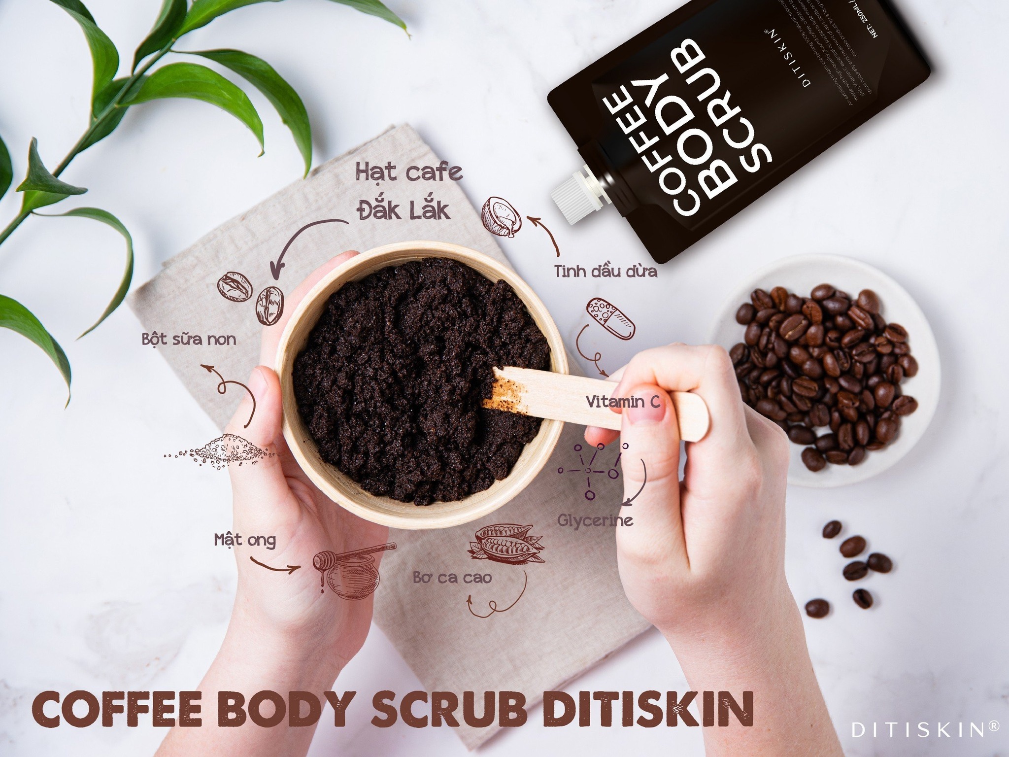 Sỉ TẨY TẾ BÀO CHẾT CÀ PHÊ SỮA NON DITISKIN 1kg- 250ml