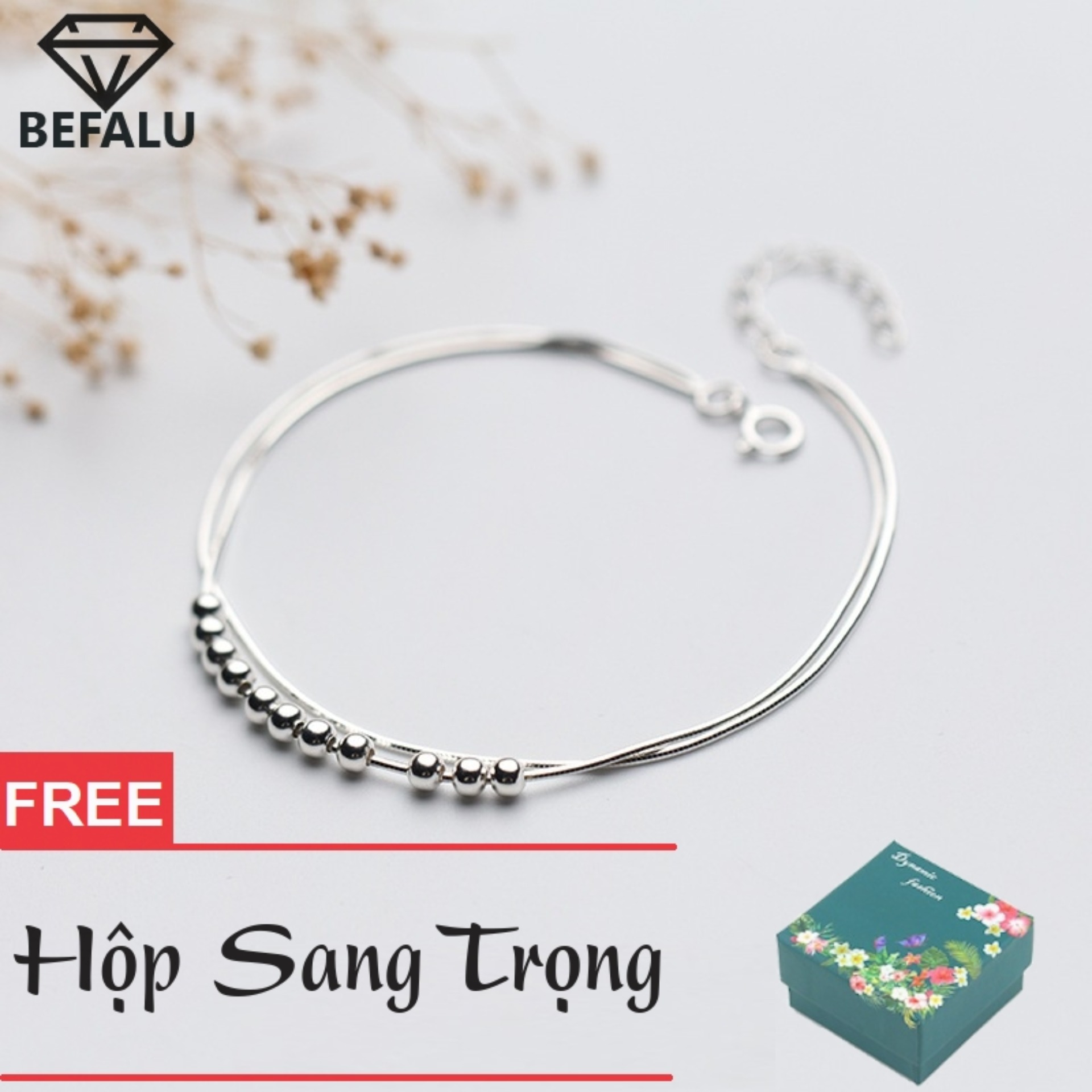 Lắc tay nữ bạc s925 phong cách hàn quốc bi tròn lt10 lắc tay freesize