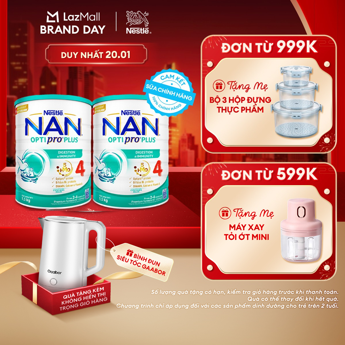 [CHỈ 20.01 QT Đơn 599K/999K] [Tặng bình đun siêu tốc] Bộ 2 lon Sữa Bột Nestlé NAN OPTIPRO PLUS 4 1500g Cho Bé 2 - 6 Tuổi: Công Thức Độc Quyền Nhập Khẩu Từ Thụy Sỹ, Chứa Phức Hợp 5-HMO