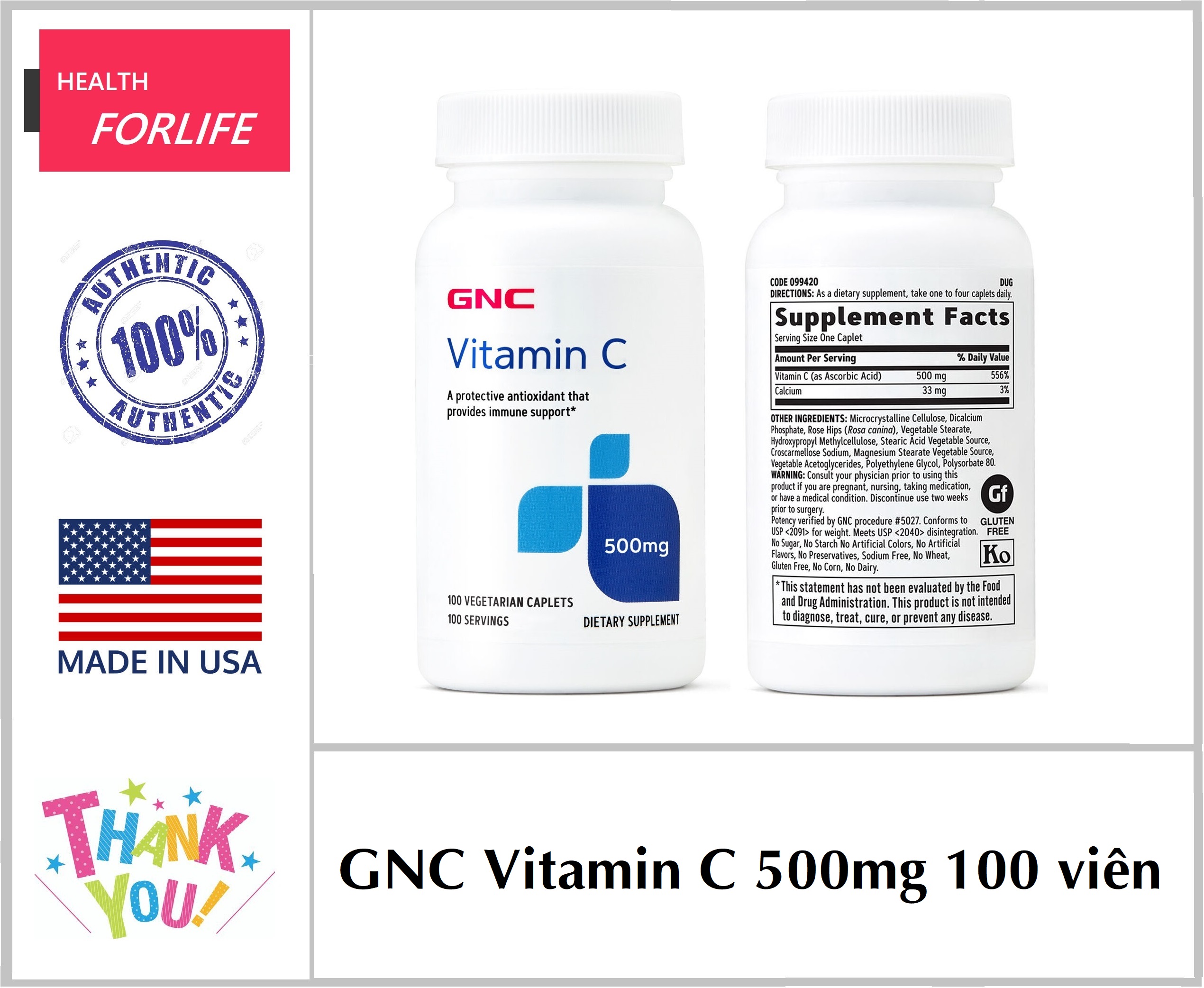 GNC Vitamin C 500 mg 100 tablets strengthens the immune system and body
