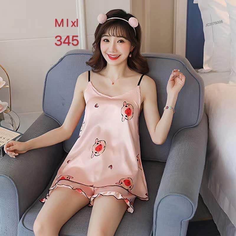 Đồ Bộ Nữ Phi Lụa Satin Có Lót Mút, ĐỒ BỘ NGẮN 2 DÂY CUTE ULZZANG chất vải nhẹ Siêu mịn mát 2 Size 45-60kg