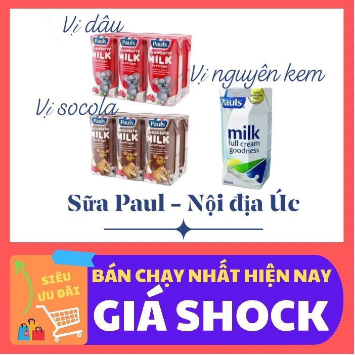 (Lốc 6 hộp) Sữa tươi Pauls Úc ( vị nguyên kem, vị dâu, vị socola)