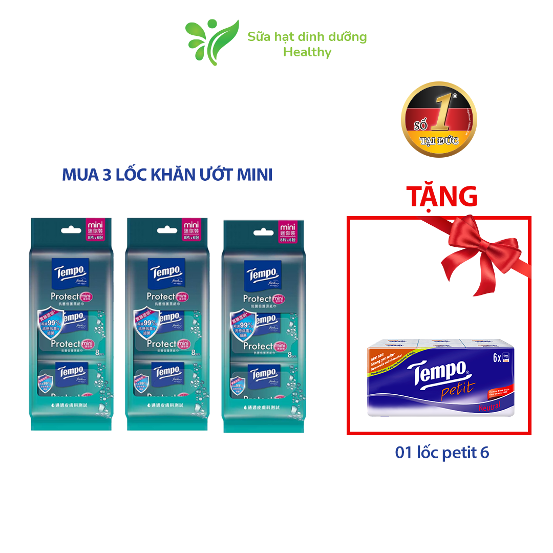 Khăn giấy ướt mini tempo protect ngăn ngừa vi khuẩn cao cấp - diệt khuẩn 99%