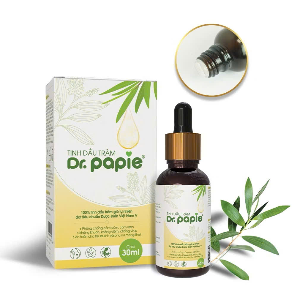 Tinh dầu tràm nguyên chất Dr.Papie 30ml phòng cảm cúm, cảm lạnh, giữ ấm cơ thể cho bé