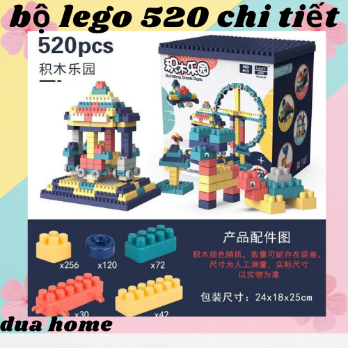 Lego cho bé, Bộ xếp hình lego 520 chi tiết- Đồ chơi lắp ghép phát triển trẻ toàn diện - Bộ xếp hình Lego, các mảnh ghép với nhiều kích thước khác nhau giúp bé thoải mái tư duy sáng tạo, đồ chơi phát triển trí tuệ - Dứa Home