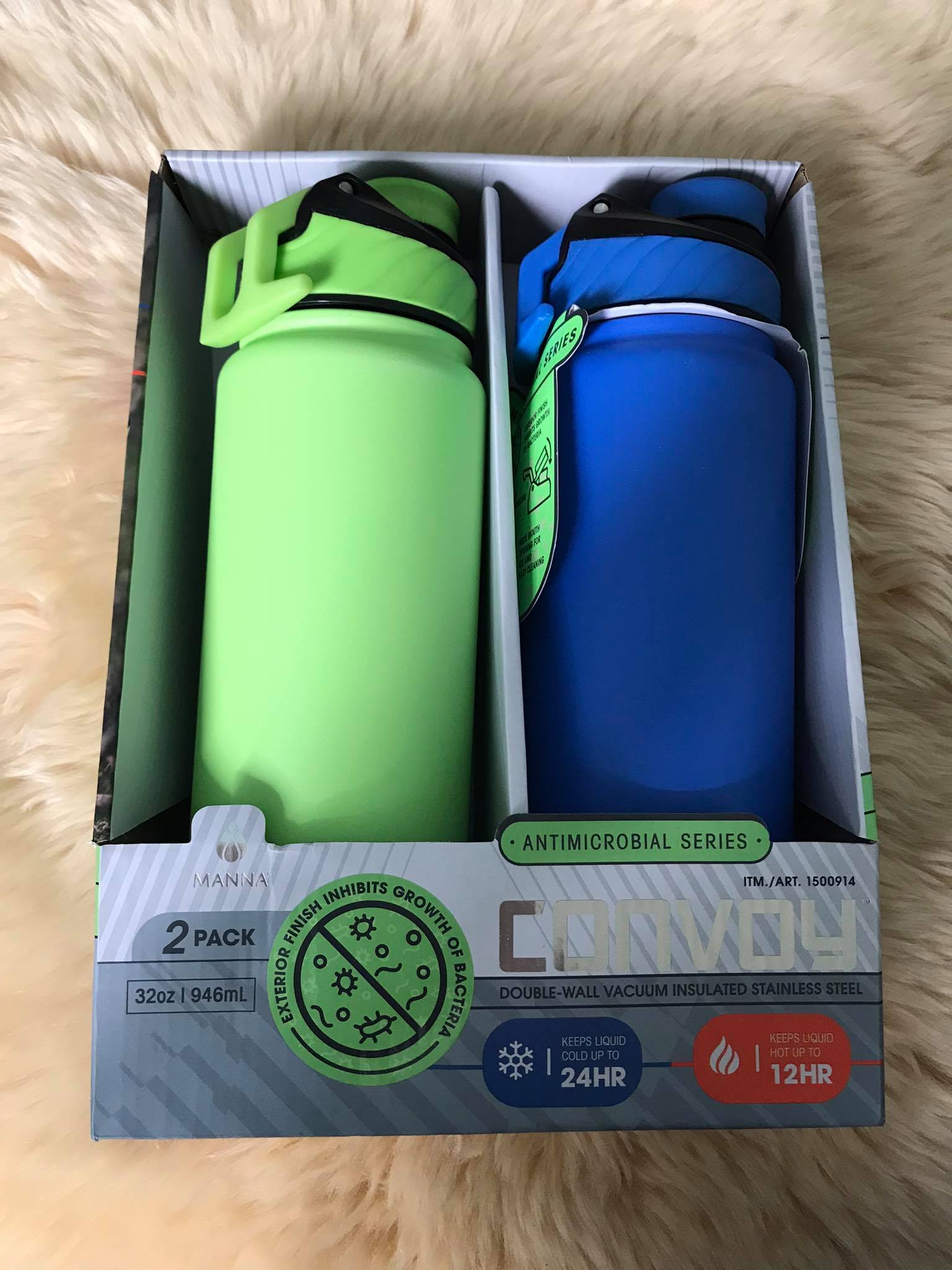BÌNH GIỮ NHIỆT Manna Stainless Steel Convoy 32oz Water Bottle Mẫu mới 950ml 2021 ( Xanh Lá _ Xanh Dương _Đỏ _ Xanh Nhạt)