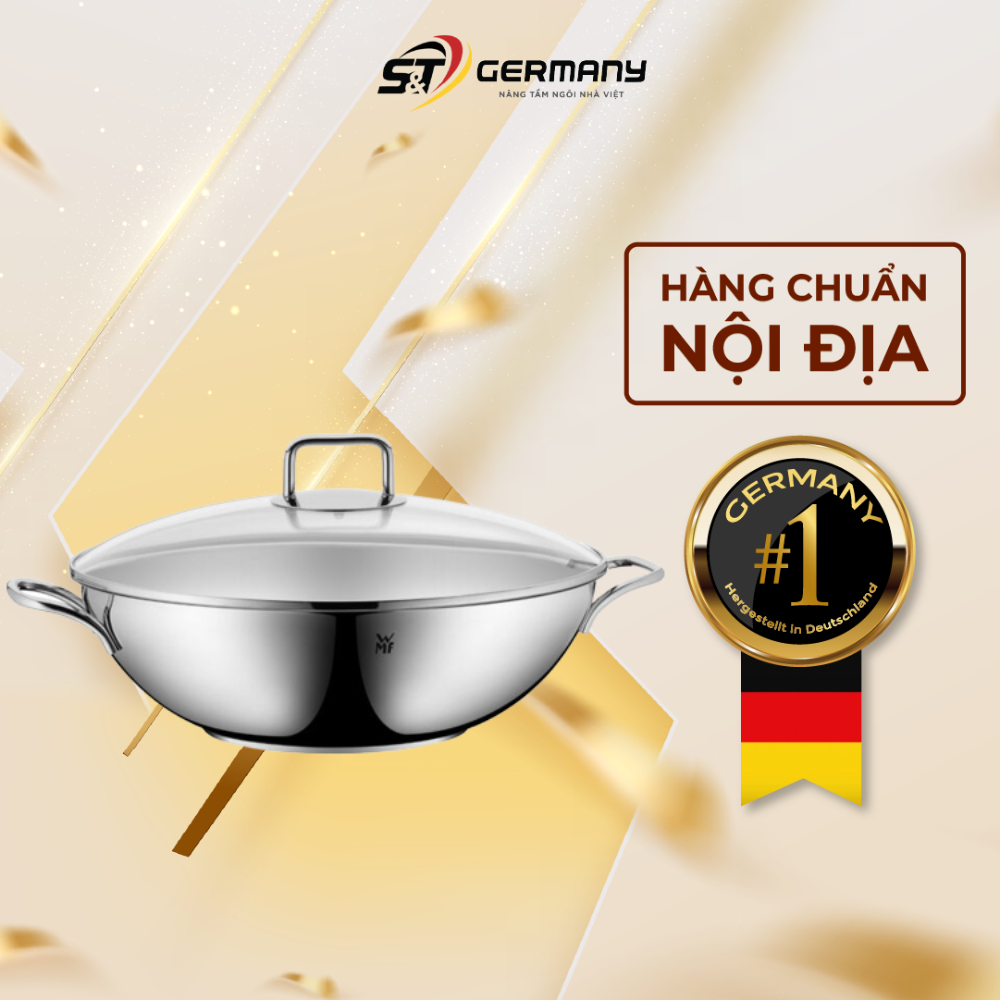 Chảo chiên xào sâu lòng wmf wok party 28cm chảo inox chiên xào có vung kính nội địa đức bếp từ germanysnt 90083
