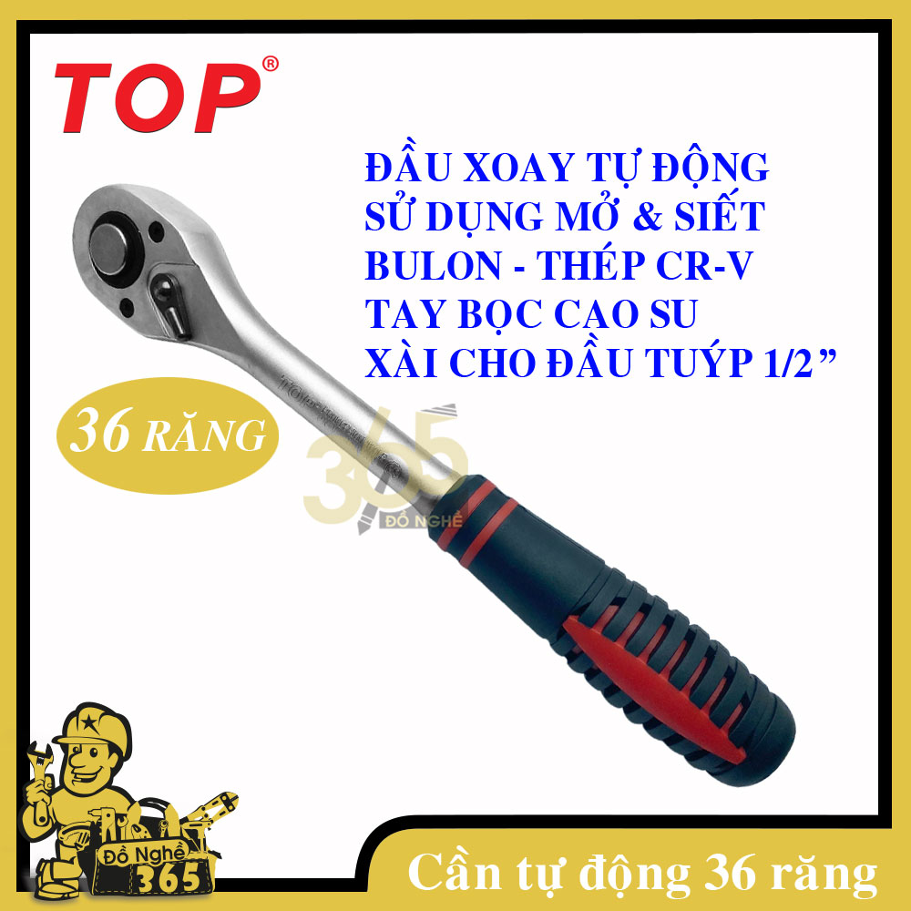 Cần siết tự động 1/2" 36 răng Top cán bọc nhựa -, cần làm từ thép CR-V siêu cứng chuyên dùng siết, mở tán bulong, sử dụng cho sửa chữa lắp ráp xe các loại và trong các ngành cơ khí