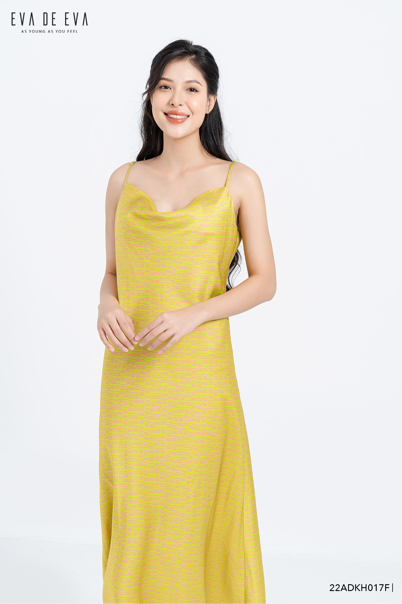 Đầm ngủ nữ lụa hai dây dáng dài eva de eva 22adkh017f