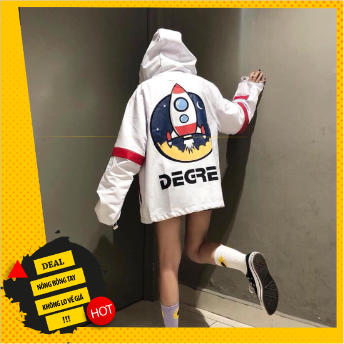 Áo khoác dù nam nữ 2 lớp có nón in hình tên lửa DEGREY - kèm ảnh thật