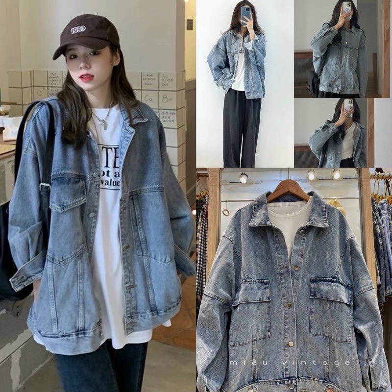Áo khoác jean túi trước dáng rộng 🦋 áo denim bò ulzzang dài tay 🦋