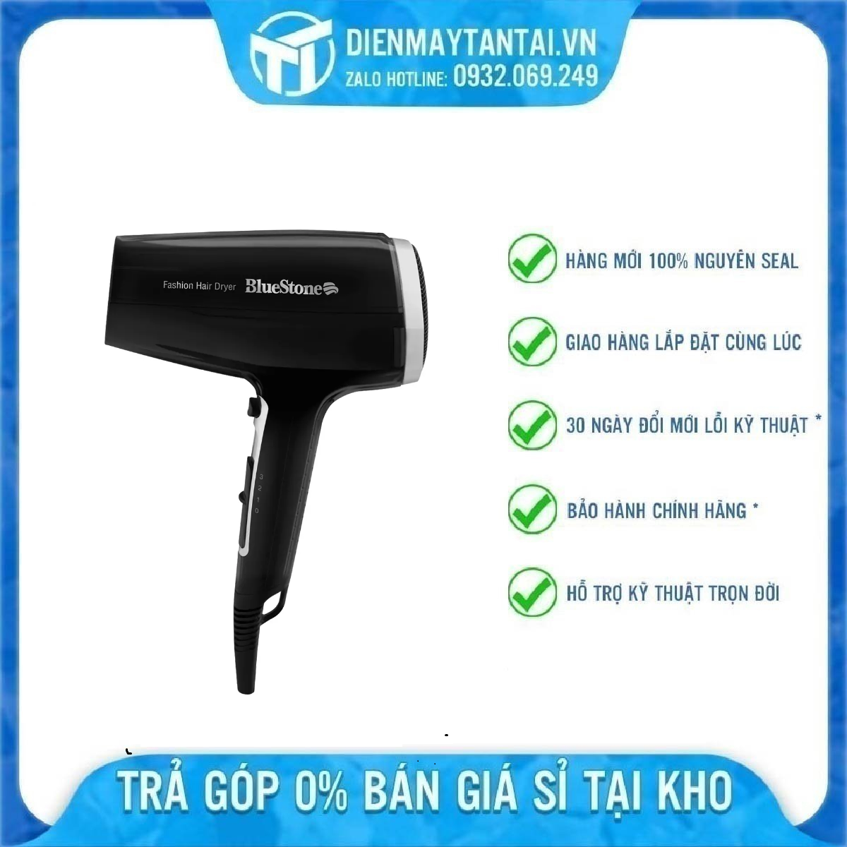 Máy sấy tóc 1750-2100W Bluestone HDB-1846  Tự ngắt khi quá nhiệt,  Có móc treo, Đầu sấy hẹp tạo kiểu tóc