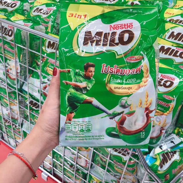 Milo 3 in 1 bịch 15 gói dạng bột nội địa thái lan 450gr