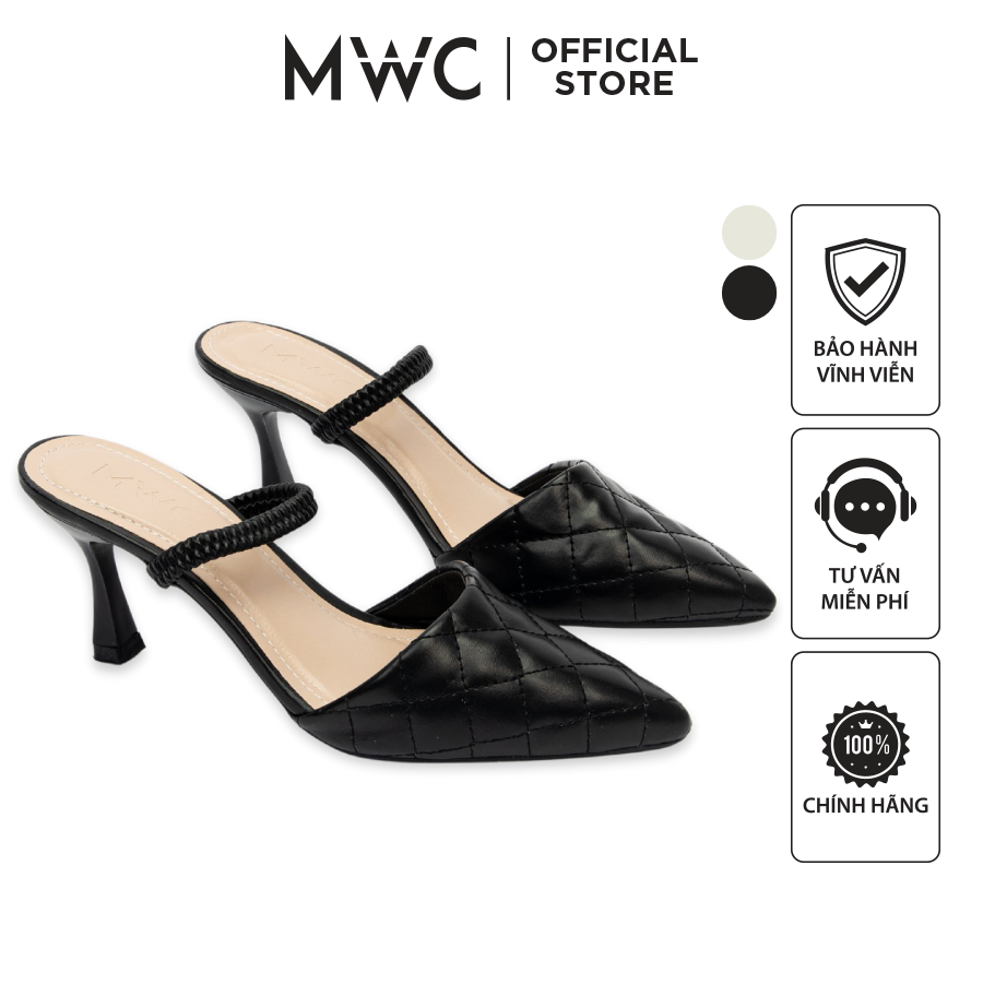 Giày Cao Gót Quai Hậu 5cm Mũi Nhọn MWC Bít Mũi Tinh Tế Sang Trọng Đen Trắng NUCG-3952