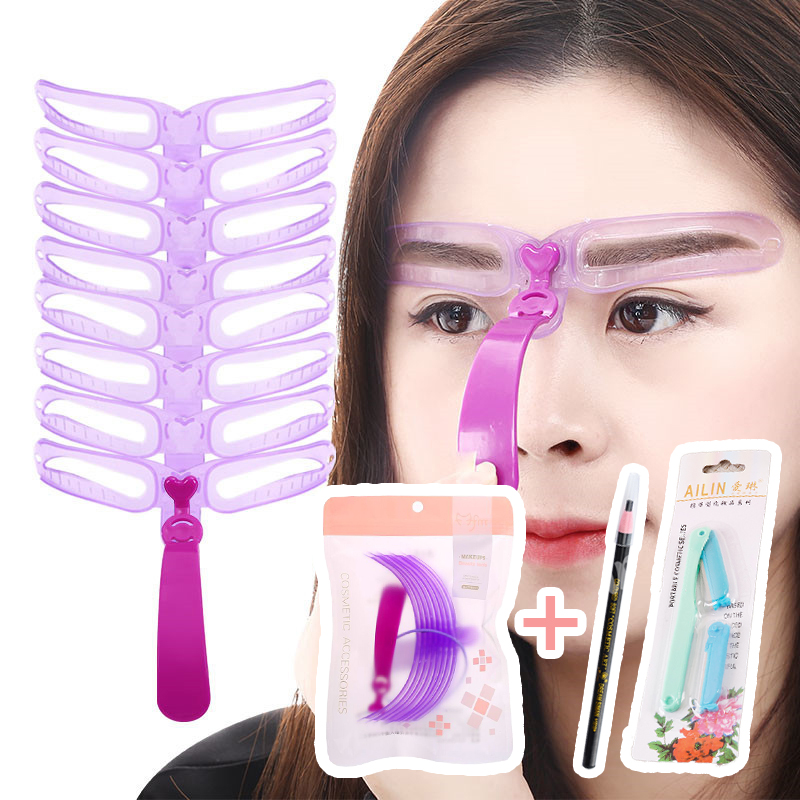 ⭐ Combo 8 khung kẻ chân mày Magic Lady - Khuôn kẻ chân mày, chì kẻ, dao cạo chân mày Alin - monster BEAUTY