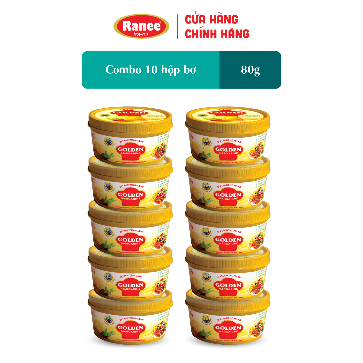 {Đơn 199k tặng hộp bơ -399k tặng vá gỗ} Combo 10 hộp Bơ Thượng Hạng Golden Margarine 80gr (10 hộp x 80gr)