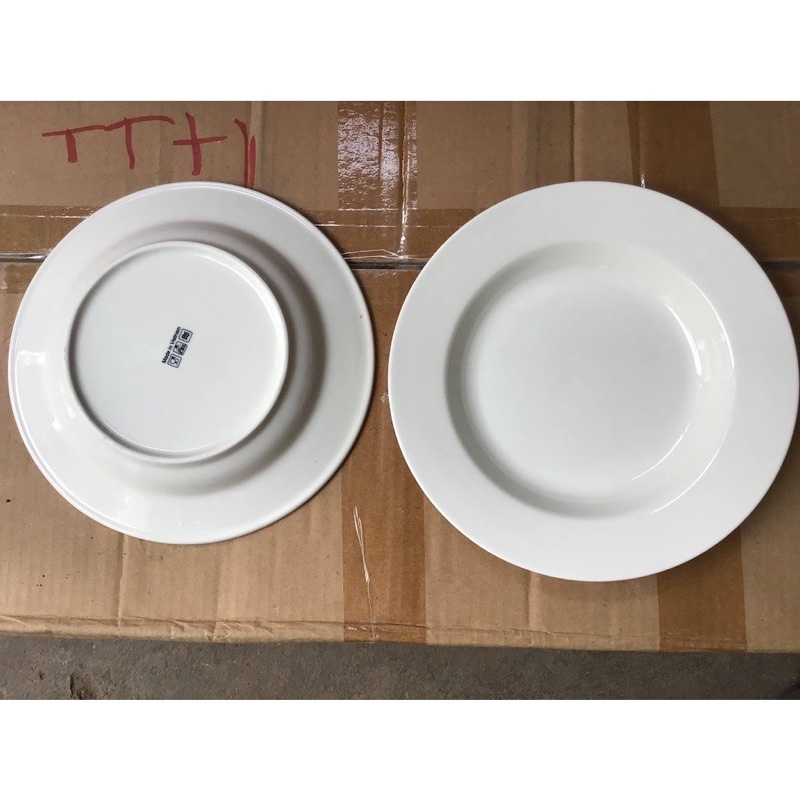 Set 03 dĩa sứ ngấn trắng trơn- đĩa sứ đựng thức ăn - dĩa sứ tráng men cao cấp 20cm