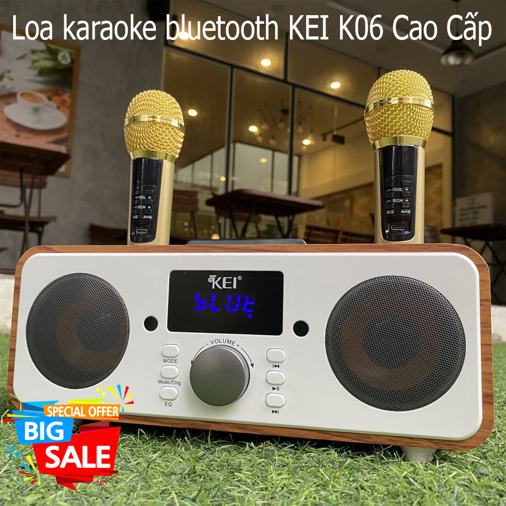 [ SẢM PHẨM MỚI ] Loa karaoke bluetooth KEI K06, Mix hát karaoke, Loa xách tay du lịch cực chất, Tặng kèm 2 micro không dây có màn hình LCD - Sạc pin ngay trên micro - Chỉnh EQ, echo trên micro dễ dàng - Đầy đủ cổng kết nối USB, AUX.