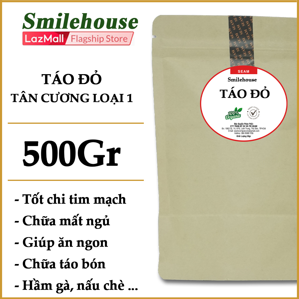 Táo đỏ tân cương nguyên hạt GORI hạt to đều 500gr thương hiệu Smilehouse, thanh lọc giải độc gan, dùng để hầm già,nguyên liệu nấu chè dưỡng nhan hoặc pha trà gừng mật ong