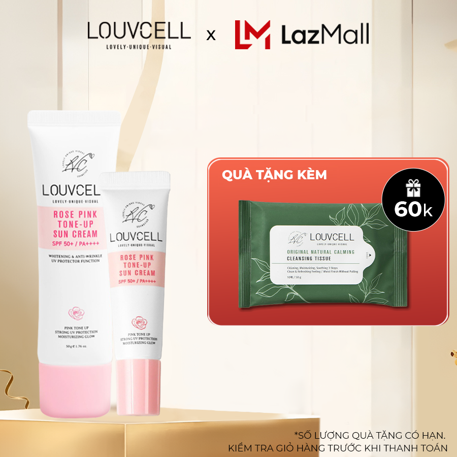 Set chống nắng che phủ hoàn hảo Louv Cell Rose Pink Tone Up Sun Cream
