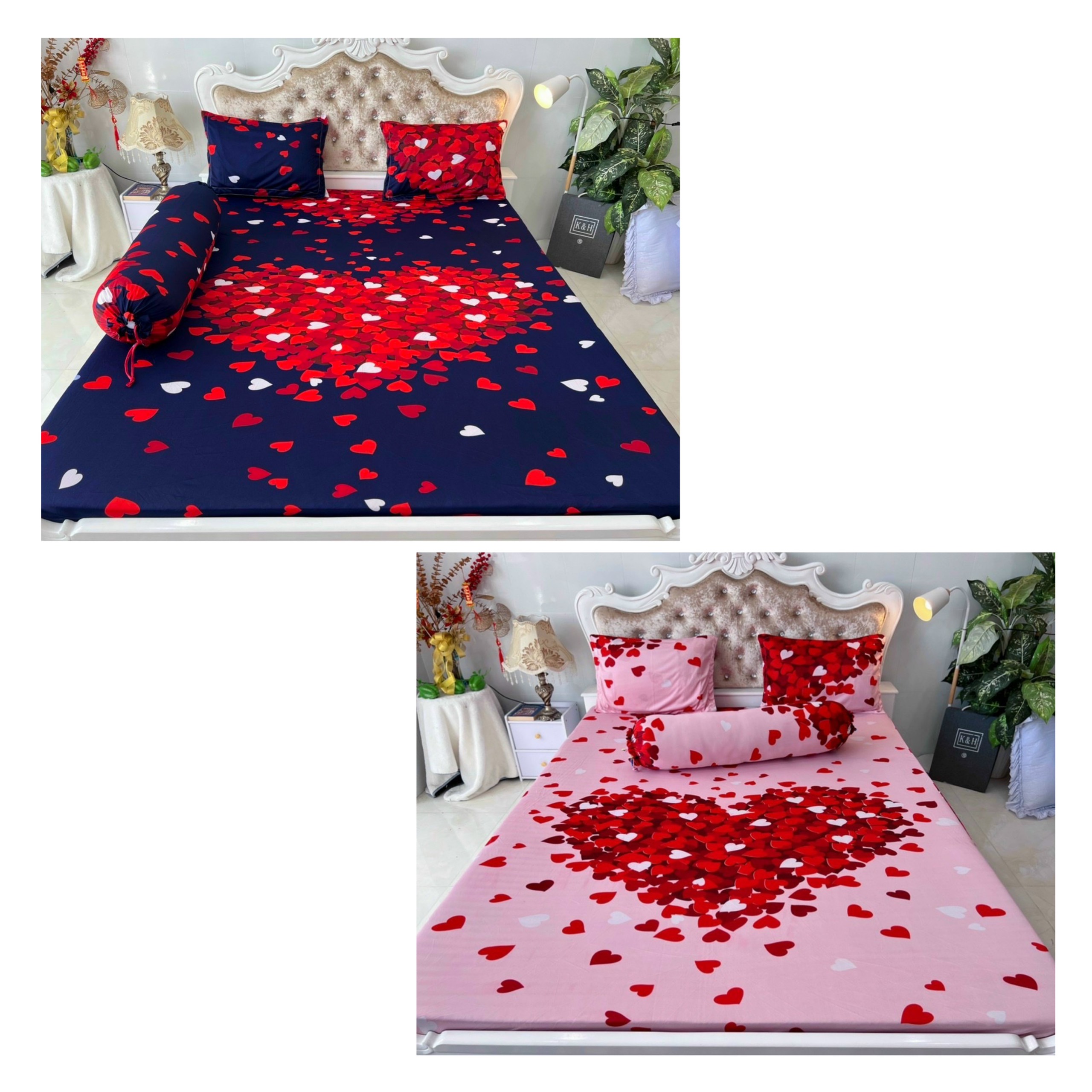 Bộ drap ga thun hàn quốc mẫu trái tim