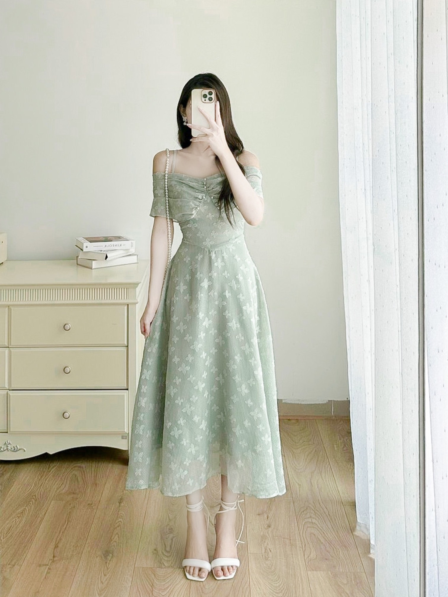 Myan design váy 2 dây viền ngực cúc ngọc dáng xòe phong cách tiểu thư vvn042328