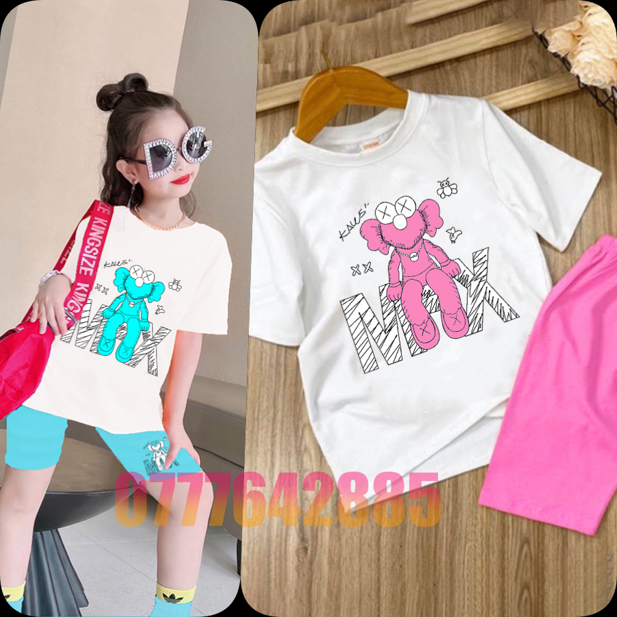 Bộ lững bé gái 30 kg cho bé gái thun cotton thoáng mát in hình gấu kwass phối màu MOMMAX KIDS
