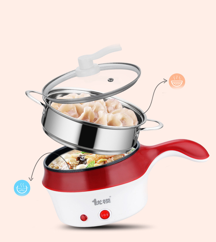 [Hàng Loại 1] Nồi Điện Mini Hai Tầng Đa Năng Tặng Kèm Khay Hấp có thể Chiên, Xào, Nấu ăn, nấu cơm, nấu lẩu mini