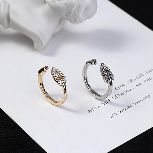 Nhẫn hở đính đá hình chiếc lá#Nhẫn hở đính đá hình chiếc lá