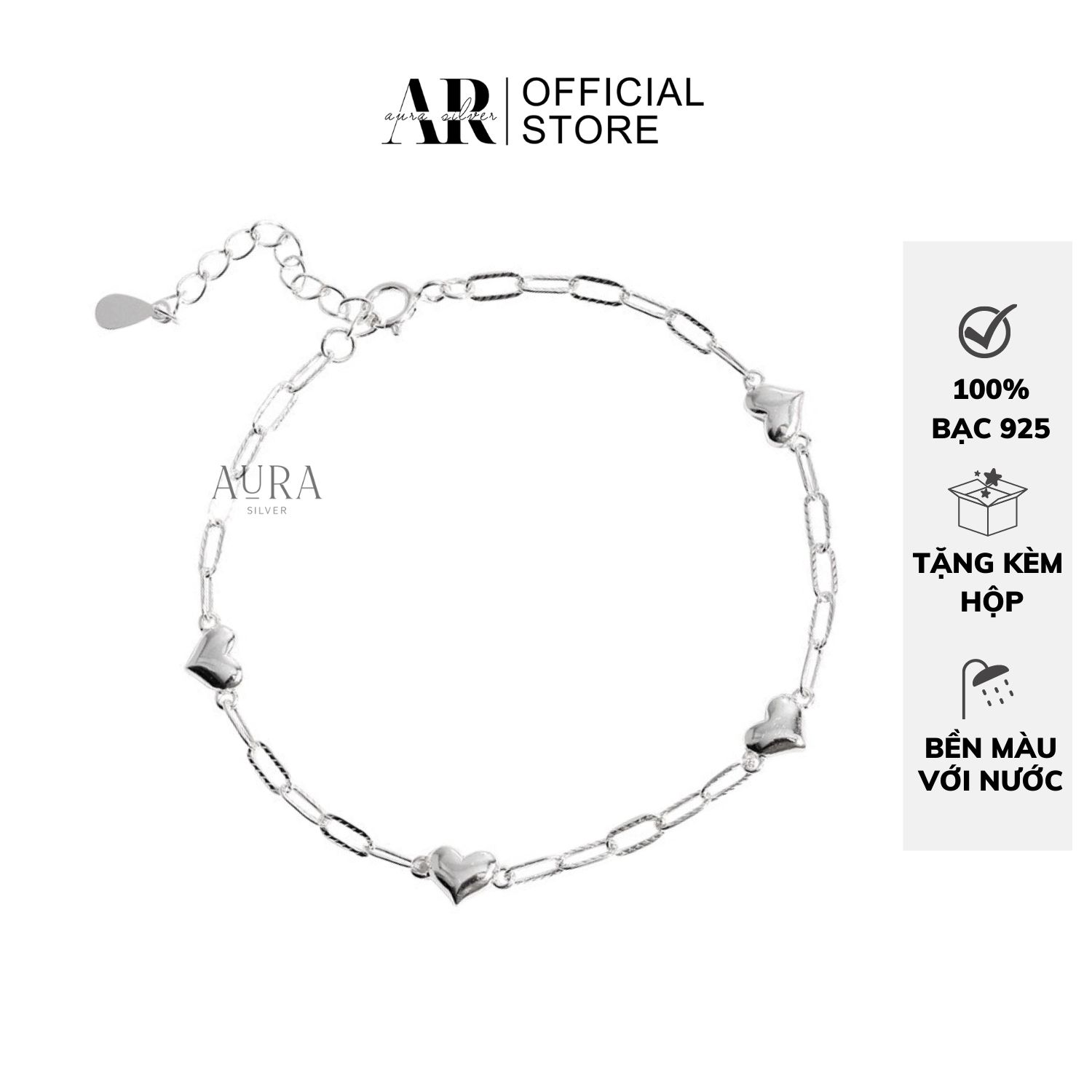 Vòng tay bạc nữ 925 lắc tay Aura Heart-LT22