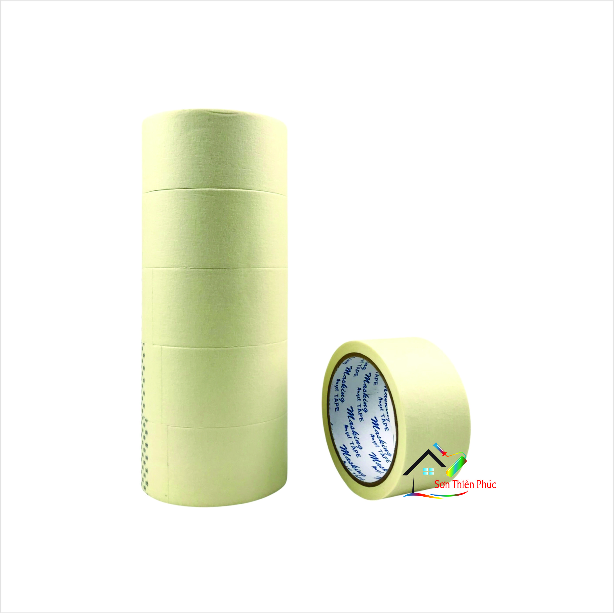 Băng keo giấy cuộn 12y. Dùng để viết chữ hoặc che chắn trong sơn phủ.