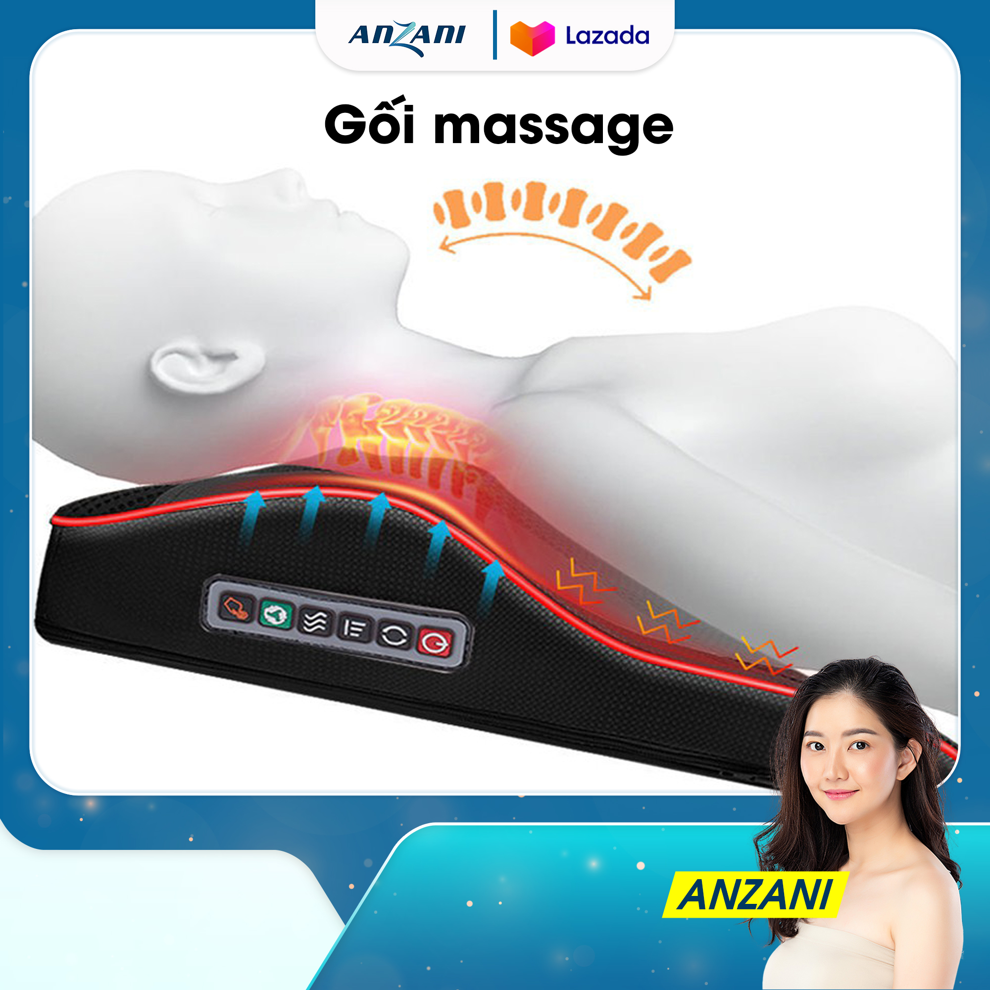 Gối massage hồng ngoại, máy massage cổ vai gáy kèm tựa lưng