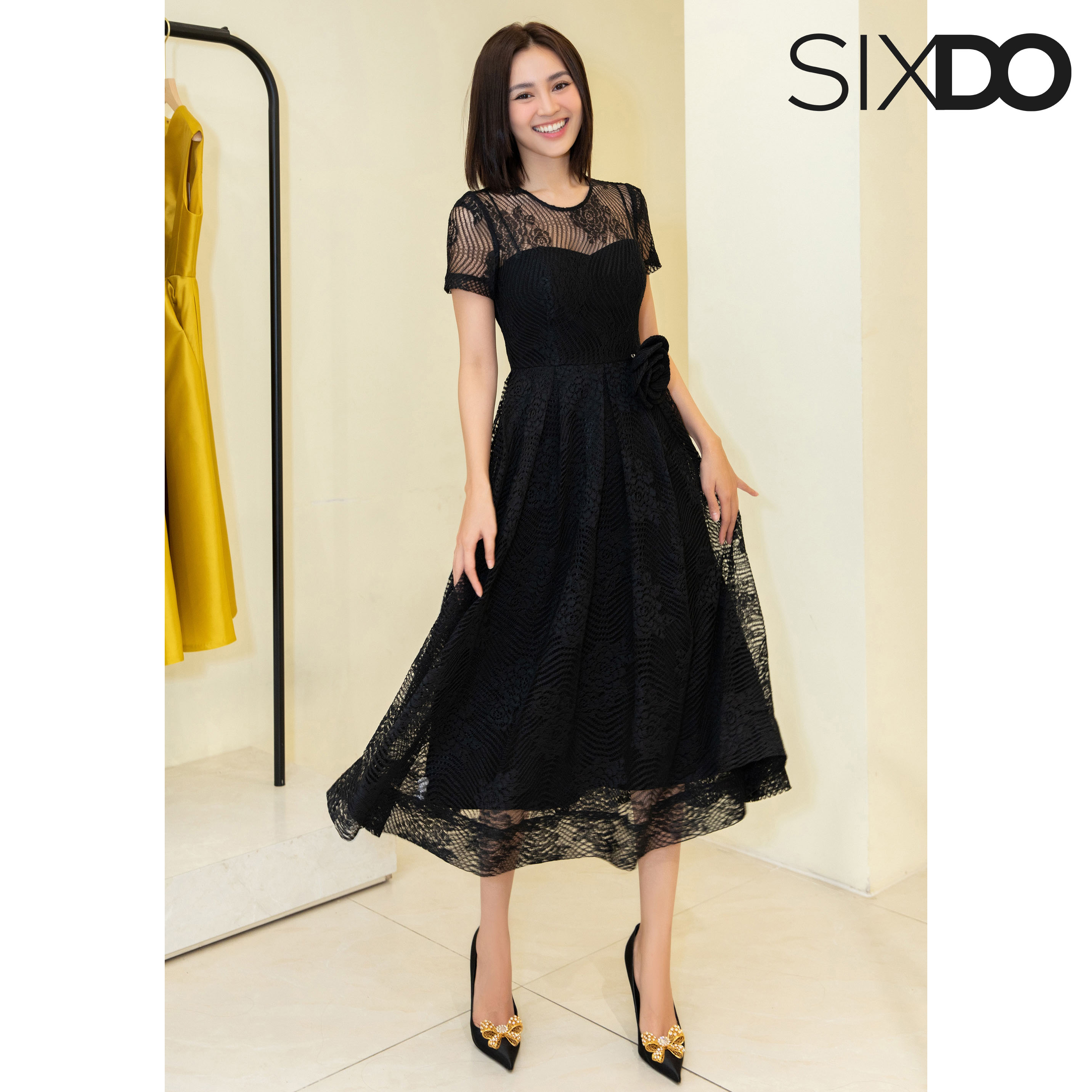Đầm ren đen dáng xòe thời trang SIXDO