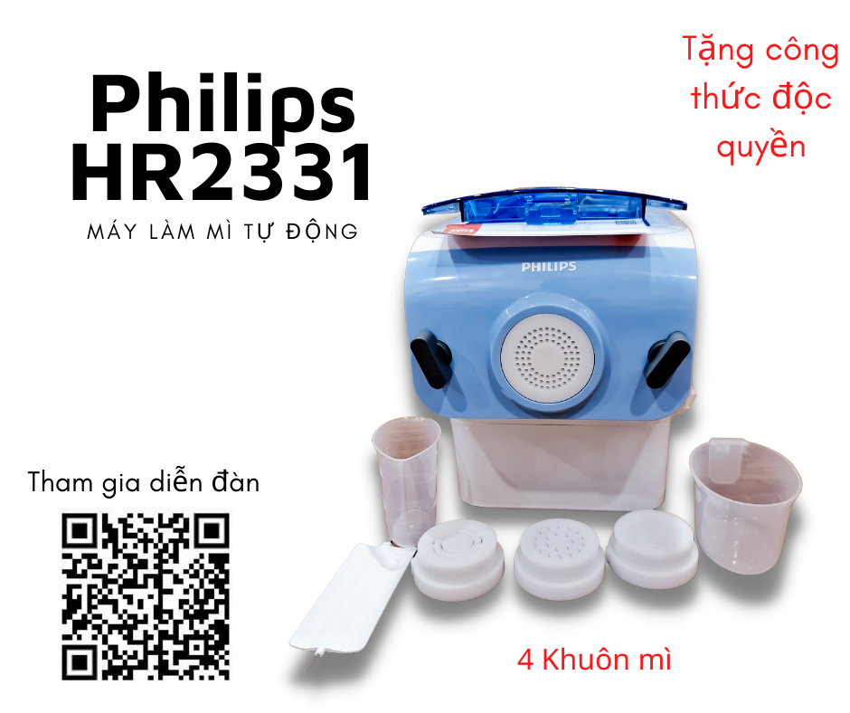Máy làm mì tươi Philips, Máy làm bún tươi, Máy làm trân châu Philips HR2331 ( tặng kèm công thức), Bảo hành 12 tháng