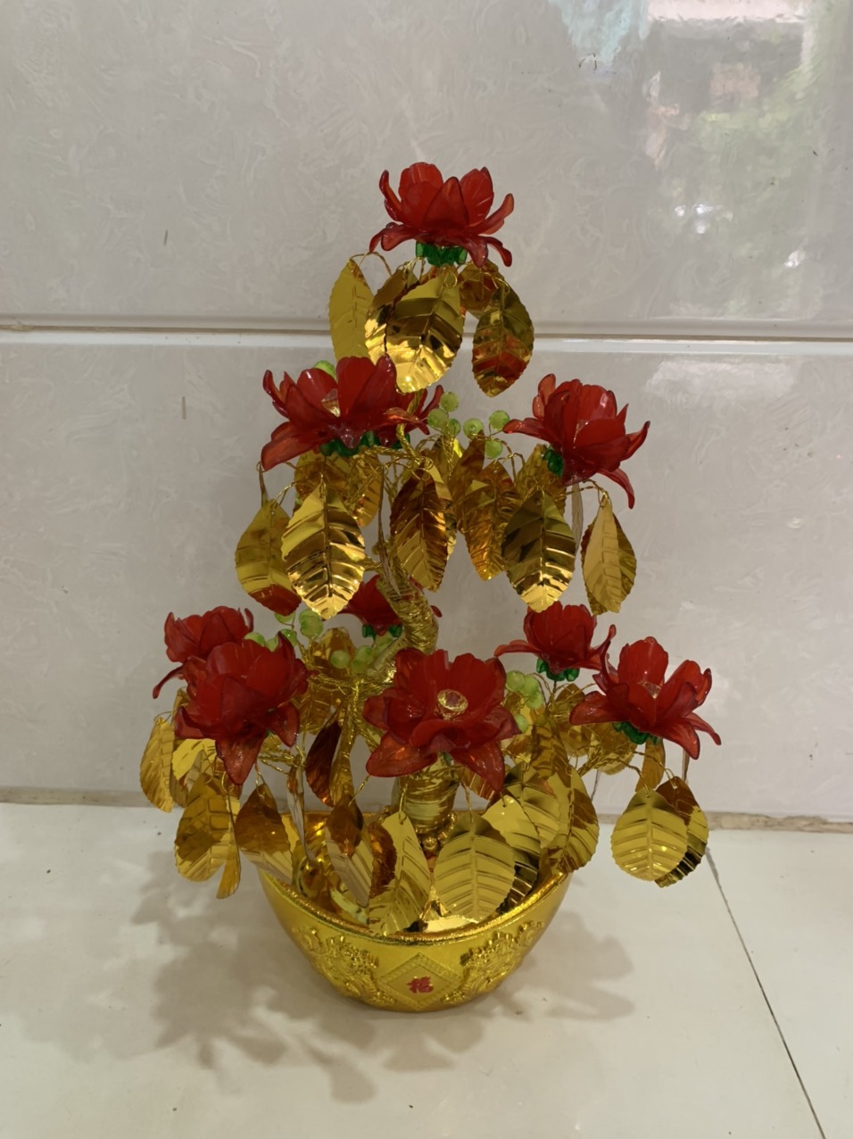 Cây đồng tiền gắn bông pha lê cao 38cm- Thành Phẩm