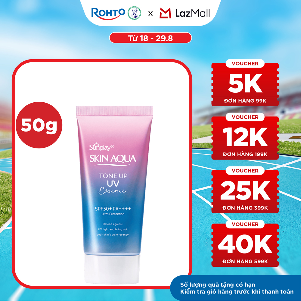 Kem chống nắng nâng tông Skin Aqua Tone up Lavender cho da tối màu  da vàng, dạng tinh chất Sunplay Skin Aqua Tone Up UV Essence Lavender SPF 50+ PA++++ 50g