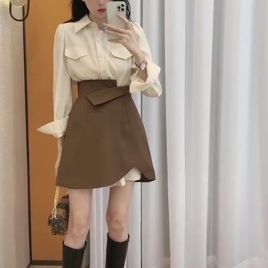 Đầm sơ mi cách tân tà xéo phong cách hàn quốc siêu xinh