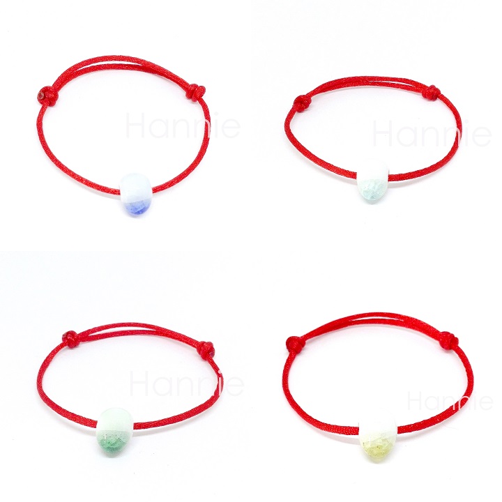 🍀 Vòng tay chỉ đỏ hạt gốm đá nứt màu xanh lá/xanh dương/vàng/xanh ngọc - Dây đeo tay nam nữ đơn giản handmade