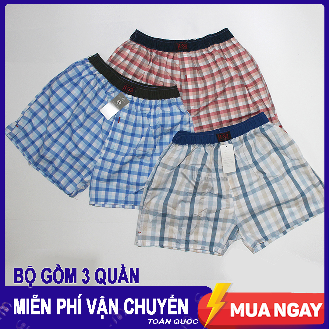 [HCM]COMBO 3 Quần Đùi Boxer Nam H33 sọc Caro Nhiều màu - Quần Ngủ Nam - Mặc nhà