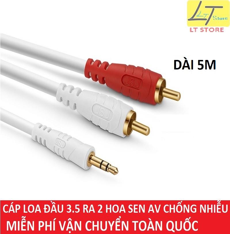 Dây cáp loa jack 3.5 ra 2 hoa sen av dài 5m jsj