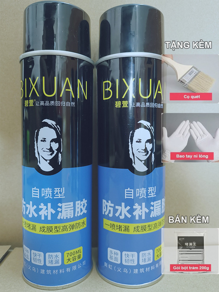 Combo 2 bình xịt sơn chống thấm trần nhà Bixuan 700ml,chống thấm trần nhà, chống thấm dột, chống thấm sân thượng, chống thấm sàn mái, chongtham, chong tham san thuong, chống thấm nhà vệ sinh, sika chống thấm
