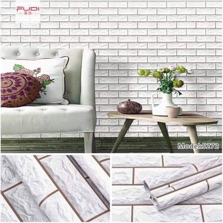 Cuộn 10m giấy dán tường khổ 45cm có keo sẵn - Mẫu gạch 3d