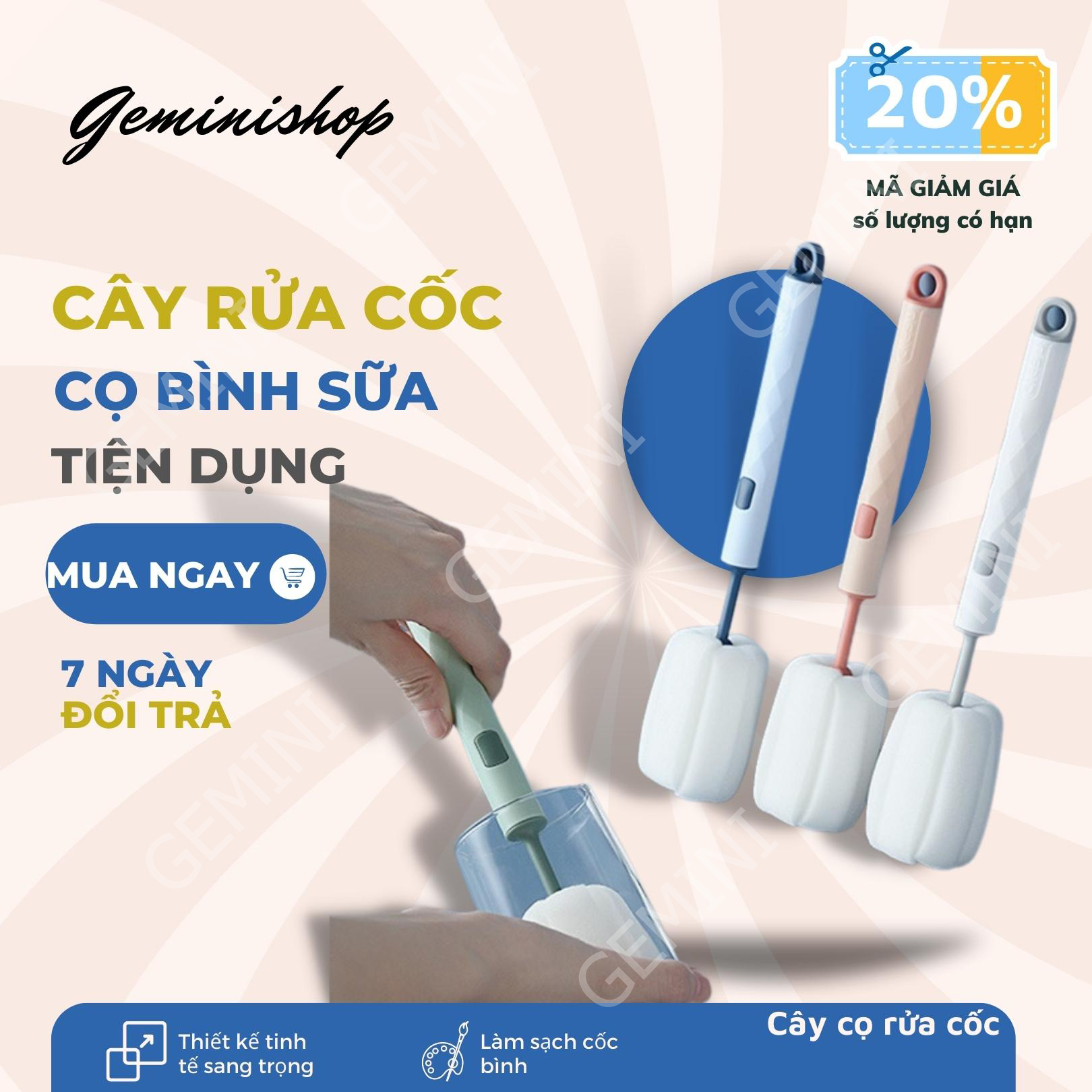 Cây Rửa Cốc Que Cọ Bình Sữa Rẻ bằng bọt biển có thể tháo rời RY177