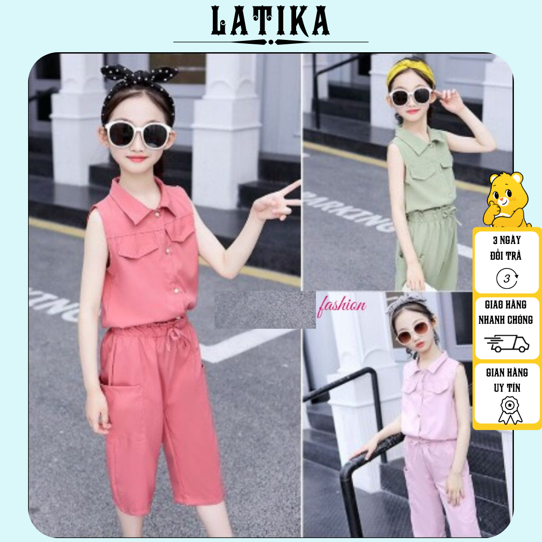 Đồ bộ bé gái mặc nhà size đại dễ thương quần lửng tay cộc vải kate mát LATIKA 0051