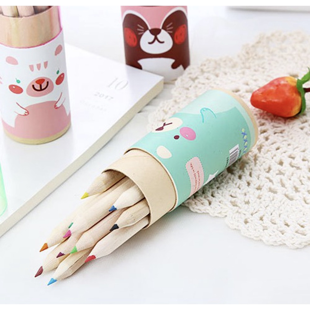Hộp 12 bút chì màu có nắp gọt chì, bút màu chì siêu xinh