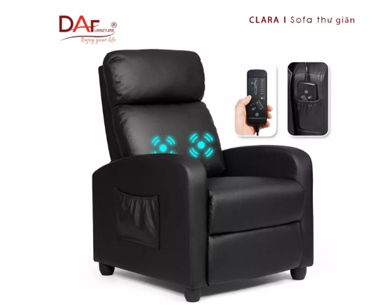 Ghế juno sofa thư giãn clara - da công nghiệp - đen - ngã lưng có massage