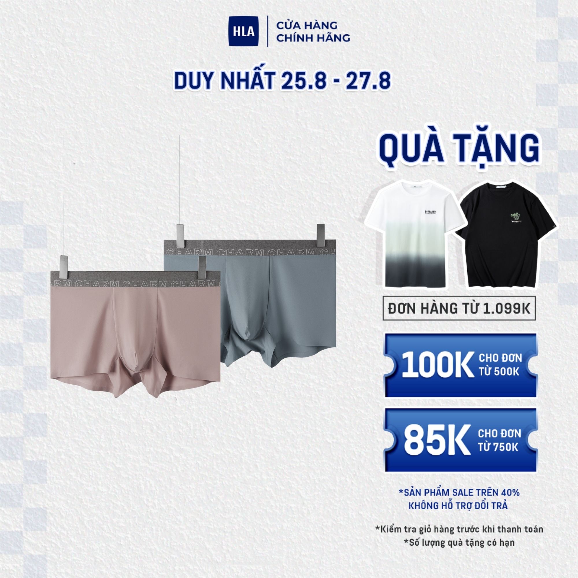 HLA - Bộ 2 quần lót nam trơn mềm mịn đàn hồi thoáng khí Two-Pack freshing solid color Underwear