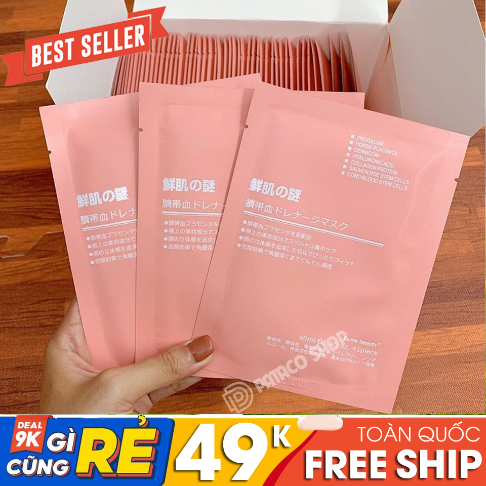 (Có video) Mặt nạ dưỡng da cấp ẩm colagen trị mụn nhau thai cừu Nhật Bản Rwine Beauty Stem Cell Placenta Mask DSMN10 - Mặt nạ nhau thai cuốn rốn nhật cho học sinh, sinh viên